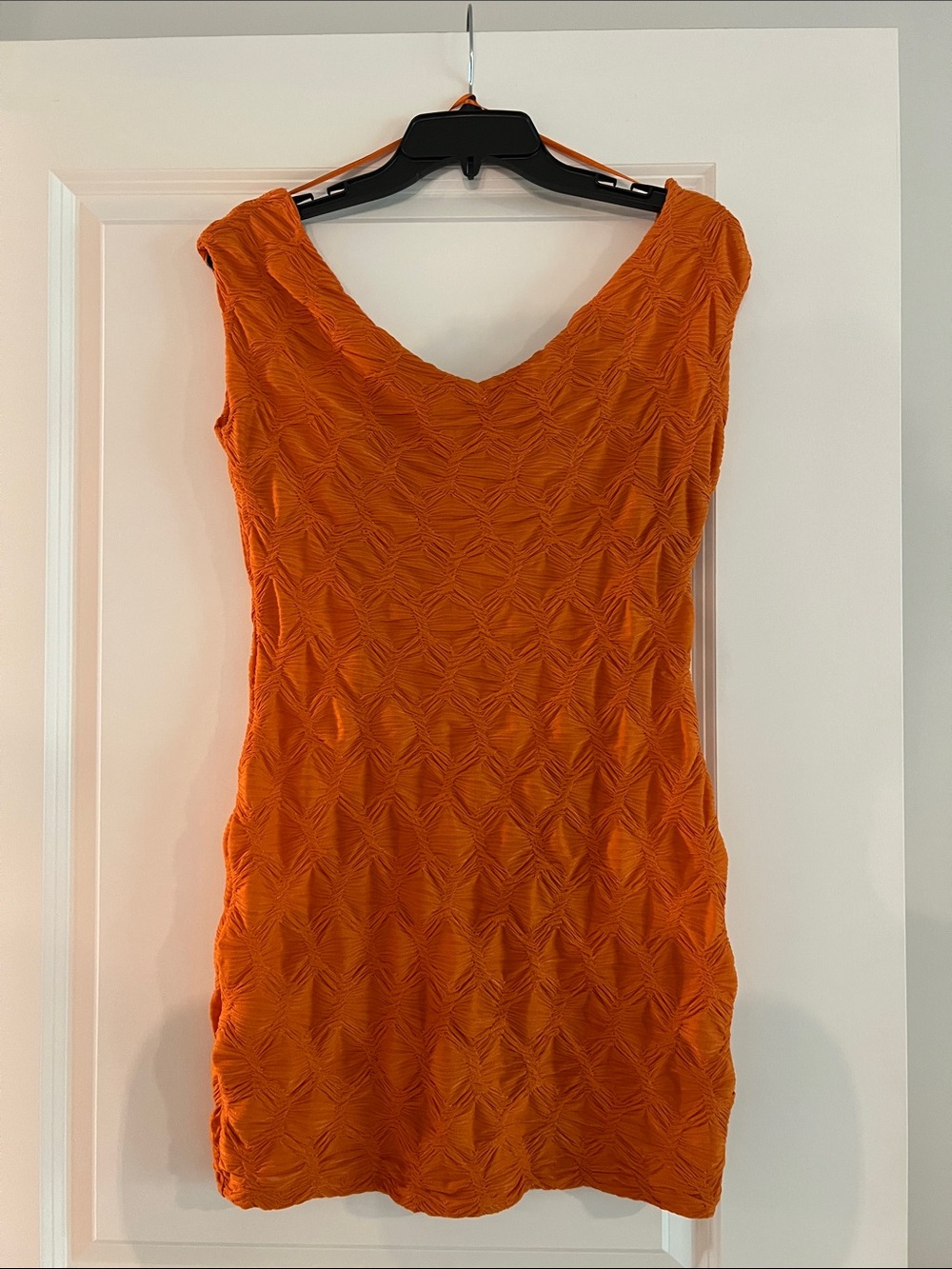Zara Orange Textured Open Neck Dress